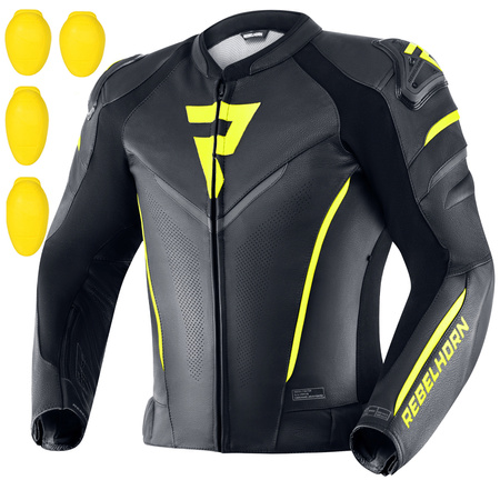 KURTKA MOTOCYKLOWA | REBELHORN FIGHTER FLUO | MĘSKA SKÓRZANA SPORT + GRATIS