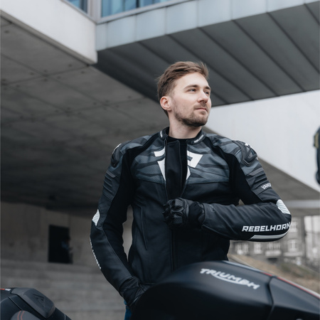 KURTKA MOTOCYKLOWA | REBELHORN VANDAL BLACK/WHT| MĘSKA SKÓRZANA + GRATISY