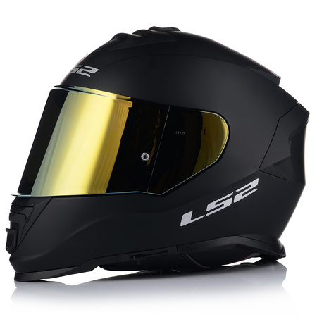 KASK MOTOCYKLOWY LS2 FF800 STORM II CZARNY MATT + ZŁOTA SZYBA LUSTRZANA