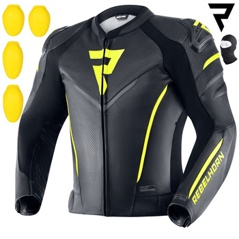 KURTKA MOTOCYKLOWA | REBELHORN FIGHTER FLUO | MĘSKA SKÓRZANA SPORT + GRATIS