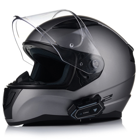 KASK MOTOCYKLOWY LS2 FF353 RAPID II SZARY MATT + INTERKOM VITO BLUETOOTH