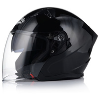 OTWARTY KASK MOTOCYKLOWY CZARNY POŁYSK SKUTER CHOPPER ECER 22.06 + BLENDA