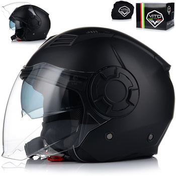 KASK MOTOCYKLOWY | VITO ISOLA | OTWARTY CZARNY MATT SKUTER CHOPPER + BLENDA