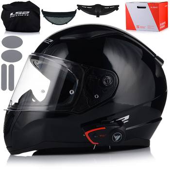 KASK MOTOCYKLOWY LS2 FF353 RAPID II CZARNY POŁYSK + INTERKOM VITO BLUETOOTH