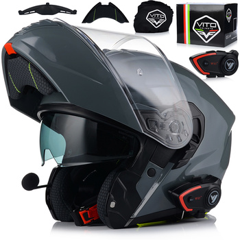 KASK MOTOCYKLOWY VITO FURIO NARDO GREY SZCZĘKOWY + INTERKOM VITO BLUETOOTH