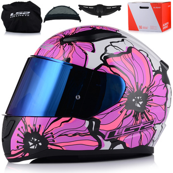 KASK MOTOCYKLOWY LS2 FF353 RAPID II POPPIES DAMSKI RÓŻOWY  + NIEBIESKA SZYBA