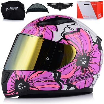 KASK MOTOCYKLOWY LS2 FF353 RAPID II POPPIES DAMSKI RÓŻOWY  + ZŁOTA SZYBA