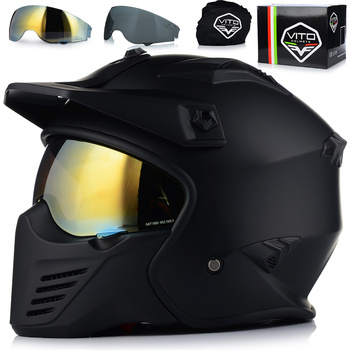 KASK MOTOCYKLOWY OTWARTY VITO BRUZANO ODPINANA SZCZĘKA  + DASZEK + 2x SZYBA