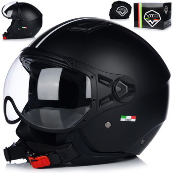 KASK MOTOCYKLOWY OTWARTY | VITO MODA MATT BLACK | SKUTER CHOPPER ECE 22.06 2XL