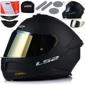 KASK MOTOCYKLOWY LS2 FF808 STREAM II CZARNY MAT BLENDA + LUSTRZANKA ZŁOTA