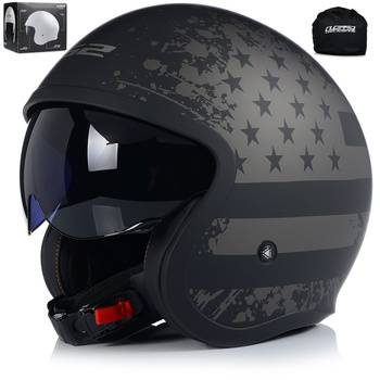 KASK MOTOCYKLOWY LS2 OF599 FLAG MATOWY OTWARTY NA SKUTER CHOPPER + BLENDA