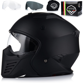KASK MOTOCYKLOWY OTWARTY | VITO BRUZANO MATT | ODPINANA SZCZĘKA  + 2x SZYBA