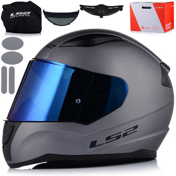 KASK MOTOCYKLOWY LS2 FF353 RAPID II SZARY MAT ECE 22.06 + NIEBIESKA SZYBA