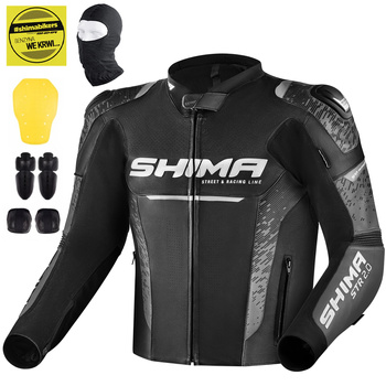 KURTKA MOTOCYKLOWA | SHIMA STR 2.0 BLACK | MĘSKA SKÓRZANA SPORTOWA + GRATIS