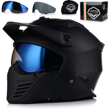 KASK MOTOCYKLOWY OTWARTY VITO BRUZANO ODPINANA SZCZĘKA  + DASZEK + 2x SZYBA