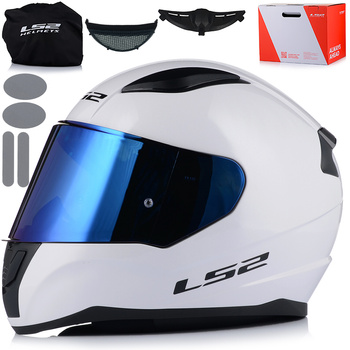 KASK MOTOCYKLOWY LS2 FF353 RAPID II BIAŁY POŁYSK ECE 22.06 + NIEBIESKA SZYBA