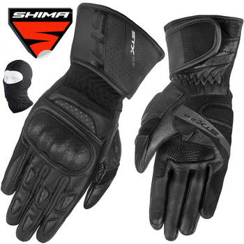 RĘKAWICE MOTOCYKLOWE | SHIMA STX 2.0 BLACK | MĘSKIE SKÓRZANE DŁUGIE +GRATIS