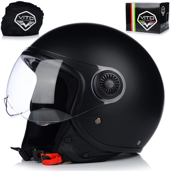 KASK MOTOCYKLOWY OTWARTY | VITO LORETO | CZARNY MAT SKUTER CHOPPER ECE 22.06