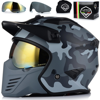 KASK MOTOCYKLOWY OTWARTY VITO BRUZANO ODPINANA SZCZĘKA  + DASZEK + 2xSZYBA