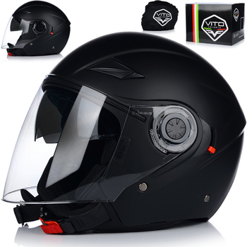 KASK MOTOCYKLOWY OTWARTY | VITO AMARO BLACK | MATOWY SKUTER CHOPPER +BLENDA 