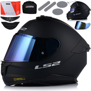 KASK MOTOCYKLOWY LS2 FF808 STREAM II CZARNY MAT MĘSKI BLENDA + NIEBIESKA SZYBA