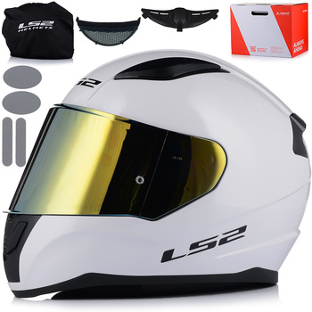 KASK MOTOCYKLOWY LS2 FF353 RAPID II BIAŁY POŁYSK ECE 22.06 + ZŁOTA SZYBA