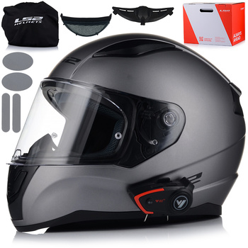 KASK MOTOCYKLOWY LS2 FF353 RAPID II SZARY MATT + INTERKOM VITO BLUETOOTH