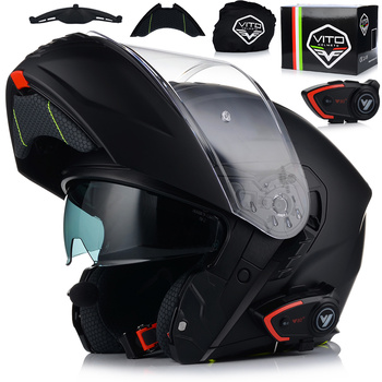 KASK MOTOCYKLOWY VITO FURIO CZARNY MAT SZCZĘKOWY + INTERKOM VITO BLUETOOTH