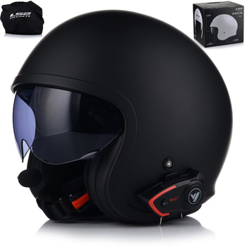 KASK MOTOCYKLOWY LS2 OF599 SPITFIRE MATT BLACK + INTERKOM VITO BLUETOOTH