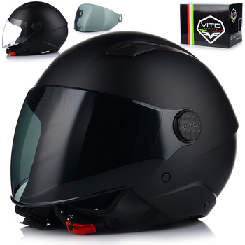 KASK MOTOCYKLOWY OTWARTY VITO UNO CZARNY MATT SKUTER CHOPPER  + 2x SZYBA