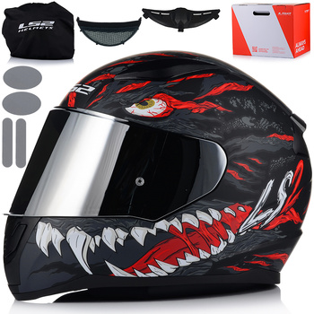 KASK MOTOCYKLOWY LS2 FF353 RAPID II KAIJU 06 + LUSTRZANKA SREBRNA SZYBA