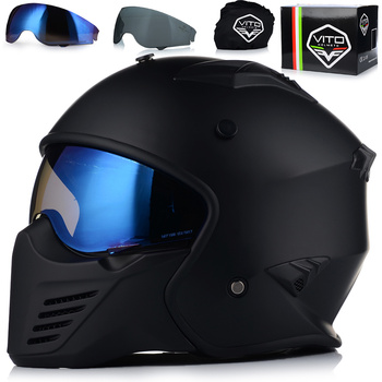 KASK MOTOCYKLOWY OTWARTY | VITO BRUZANO MATT | ODPINANA SZCZĘKA  + 2x SZYBA