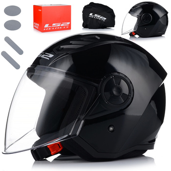 OTWARTY KASK MOTOCYKLOWY LS2 OF616 AIRFLOW II CZARNY POŁYSK SKUTER CHOPPER