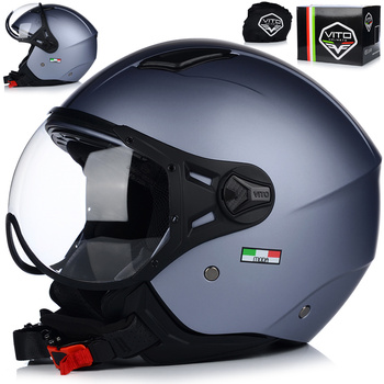KASK MOTOCYKLOWY OTWARTY | VITO MODA | SZARY MAT SKUTER CHOPPER ECE 22.06 